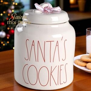 Rae Dunn Santa's Cookies Christmas Holiday Ceramic Cannister/ Lidded Jar